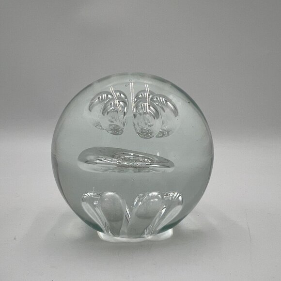 Hand Blown Clear Art Glass Paperweight Teardrop and Moon and Bubbles Shapes Circ - Picture 2 of 5